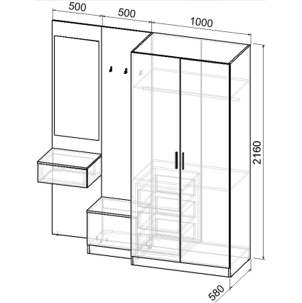 Набор мебели для прихожей "Марсель-162" МР 01-162 В2160 Ш2000 Г580 (ЛДСП Белый премиум) Набор мебели для прихожей "Марсель-162" МР 01-162 В2160 Ш2000 Г580 (ЛДСП Белый премиум)